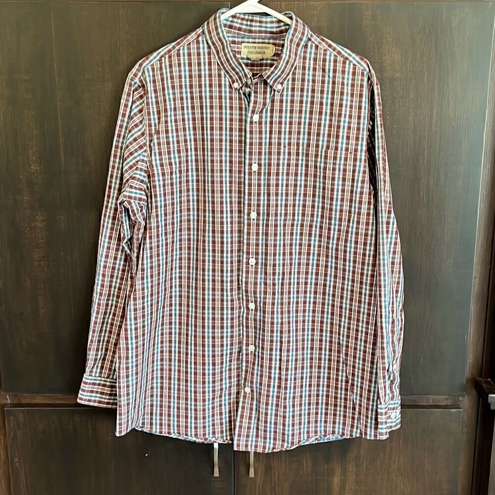 Duluth Trading Brown Blue Long‎ Sleeve Button Front Large Tall LT